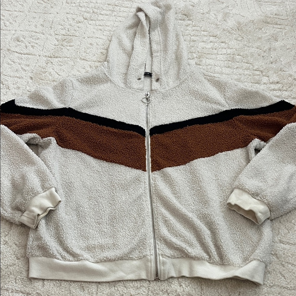 Cozy Sherpa Hoodie - Cream, Brown, and Black